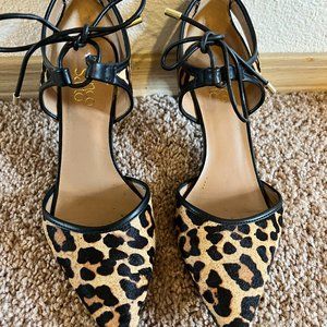 Franco Sarto Black and Tan Heels Leopard Print